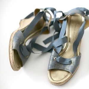 Antonio Melani blue lace wedge sandals espadrilles